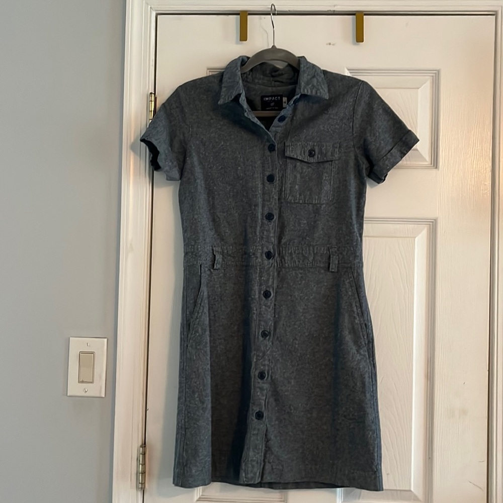 Chambray utility dress with POCKETS!